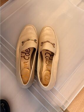 Sam Edelman Cream Leather Loafers with Gold Horsebit